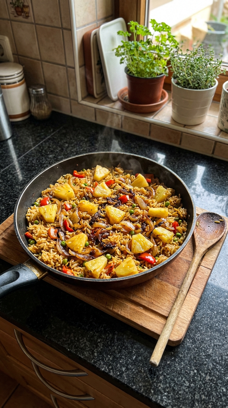 Würzige Ananas Reis Pfanne
