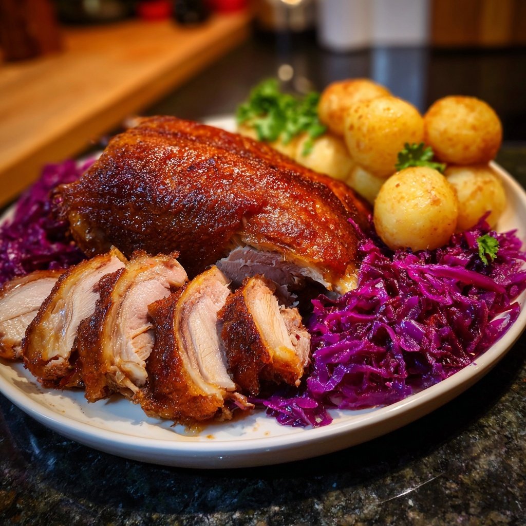 Festliche Weihnachtsgans mit Rotkohl und Klößen​