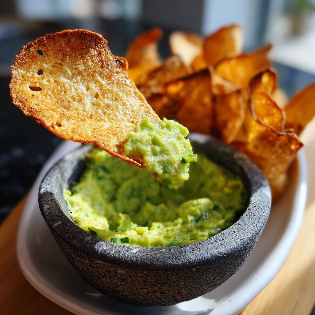 Ernährungsbewusste Chips mit Guacamole