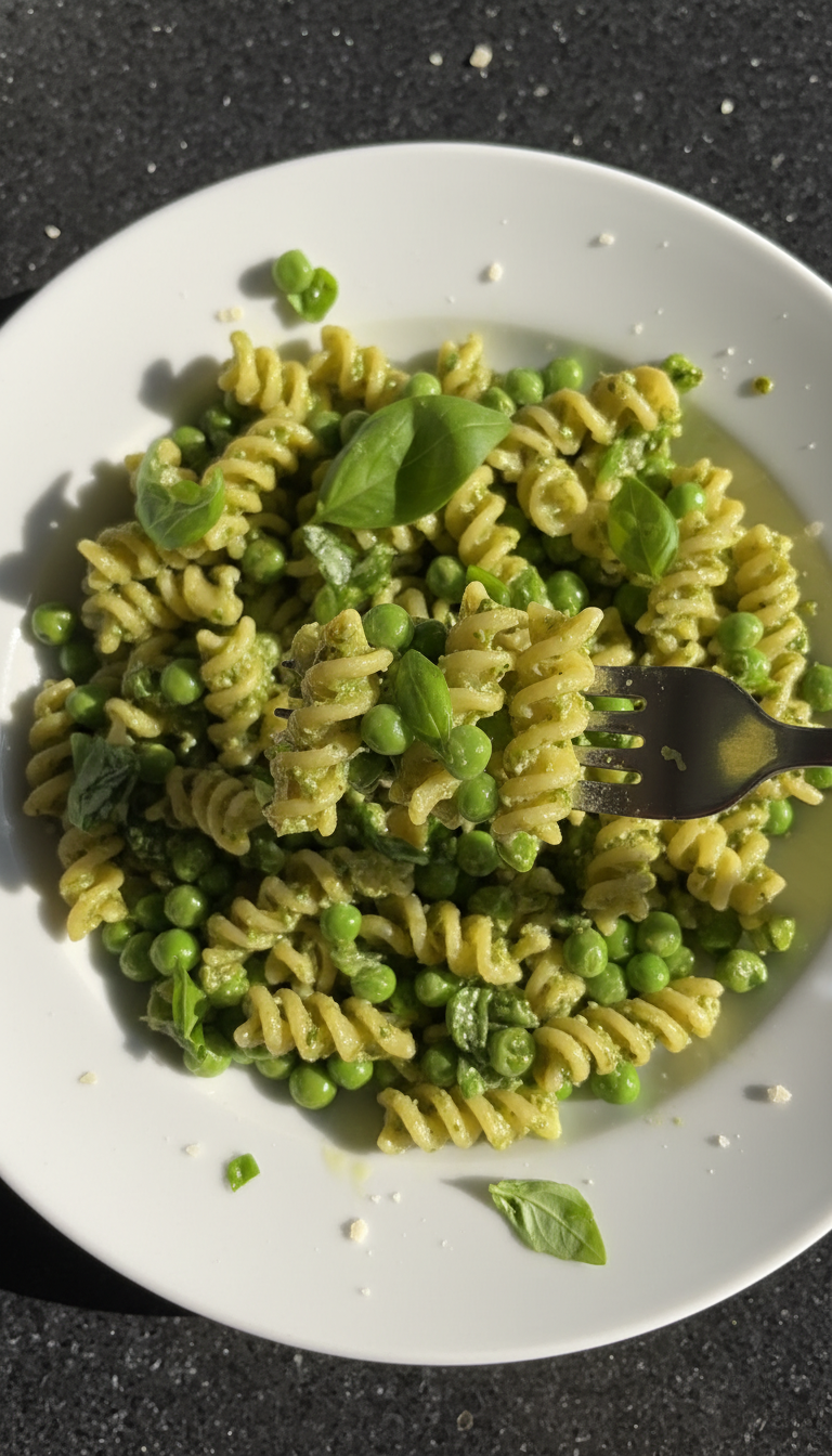 Schnelle Pasta mit Pesto und Erbsen