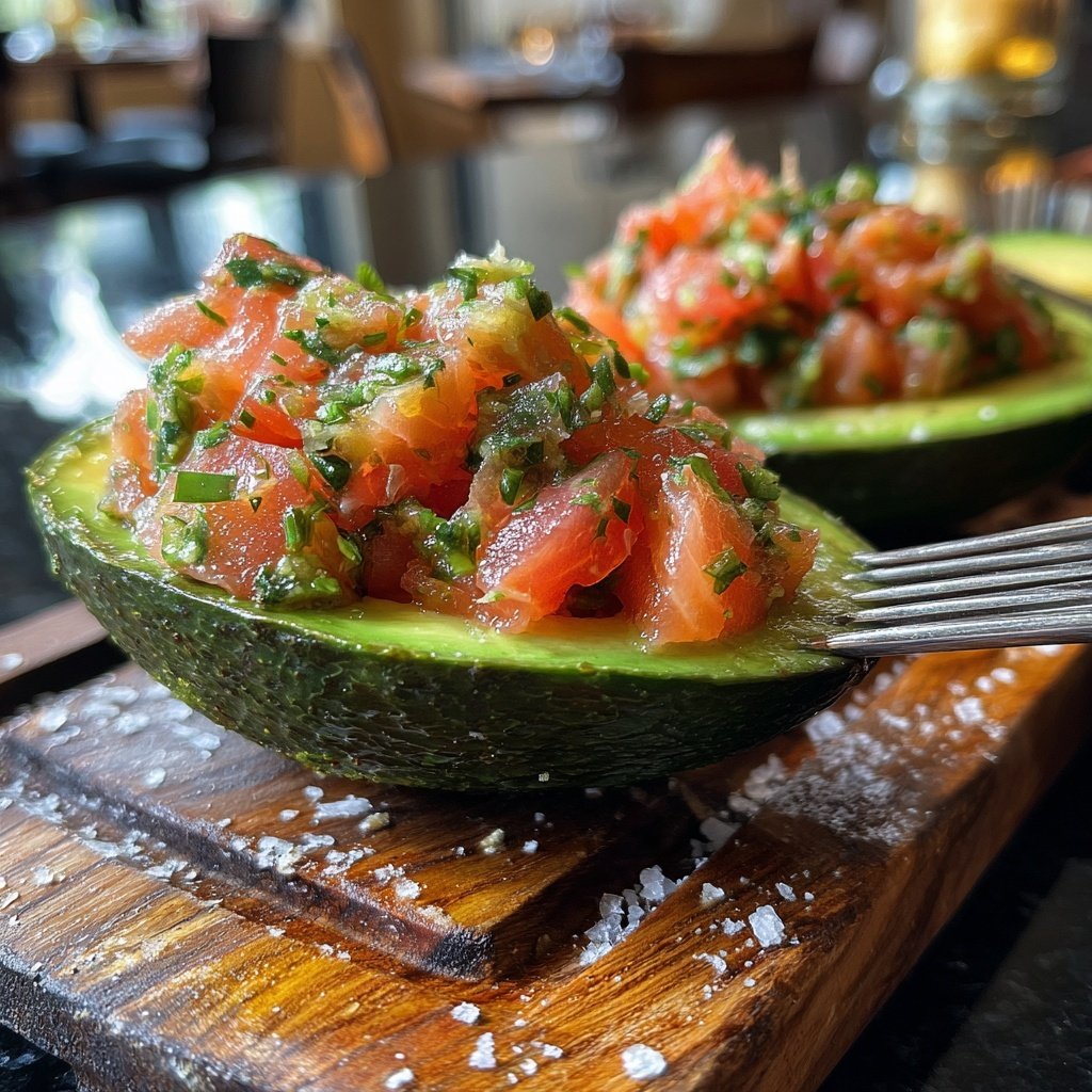 Gefüllte Avocado mit Lachs Tartar
