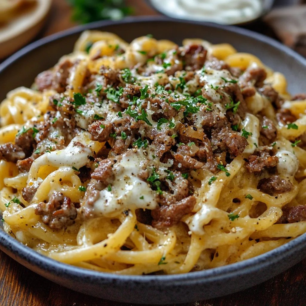 Türkische Pasta mit Hackfleisch und Joghurt-Sauce