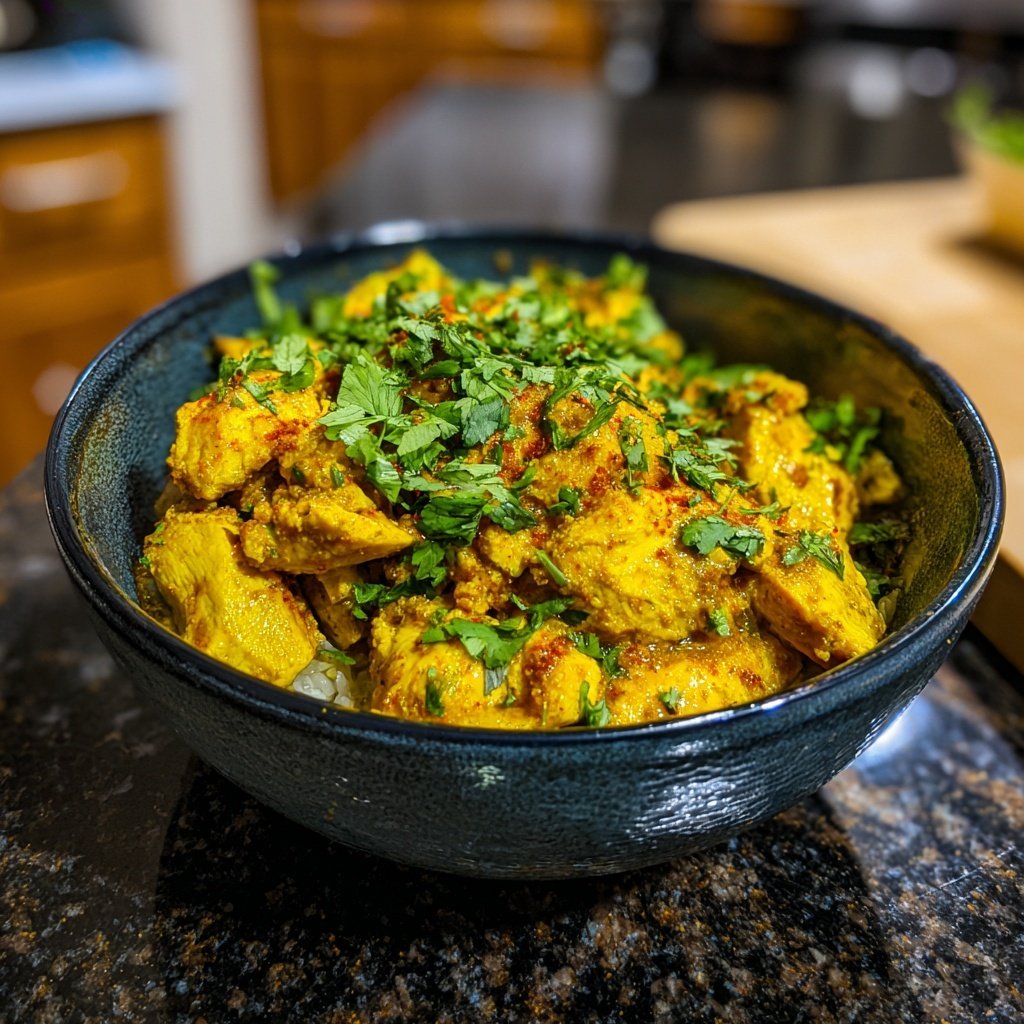 Würzige Hähnchen-Curry-Reisschale