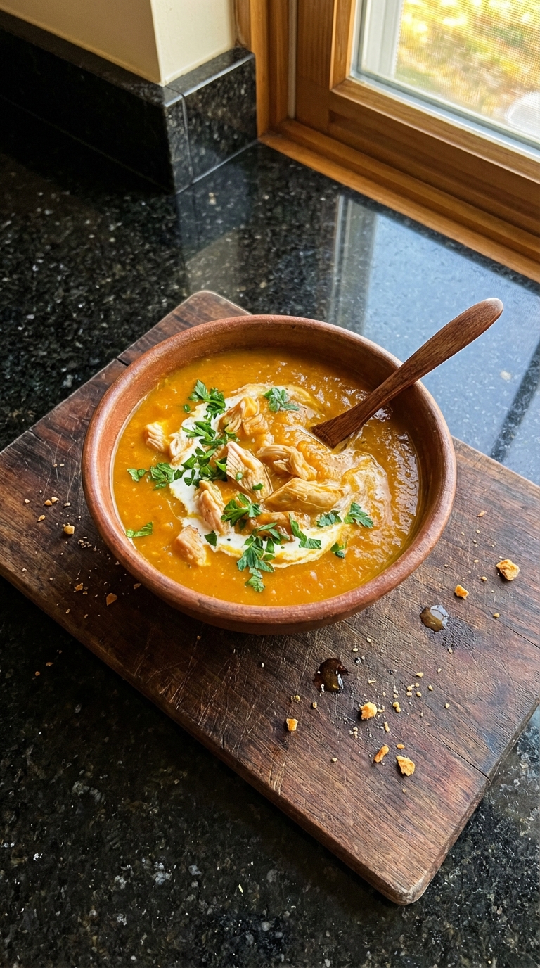 Süßkartoffel Suppe mit Hähnchen