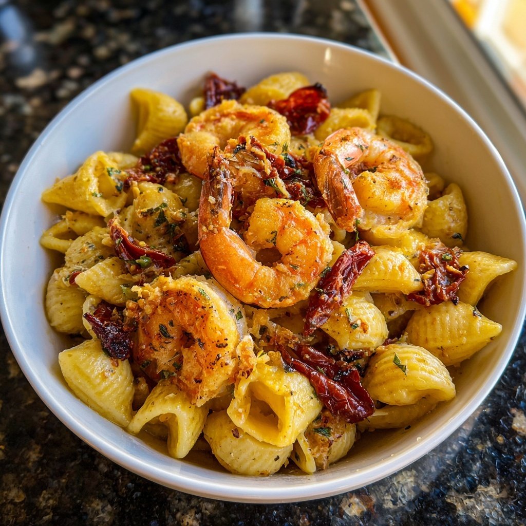 Heirate mich Garnelen Pasta getrocknete Tomate