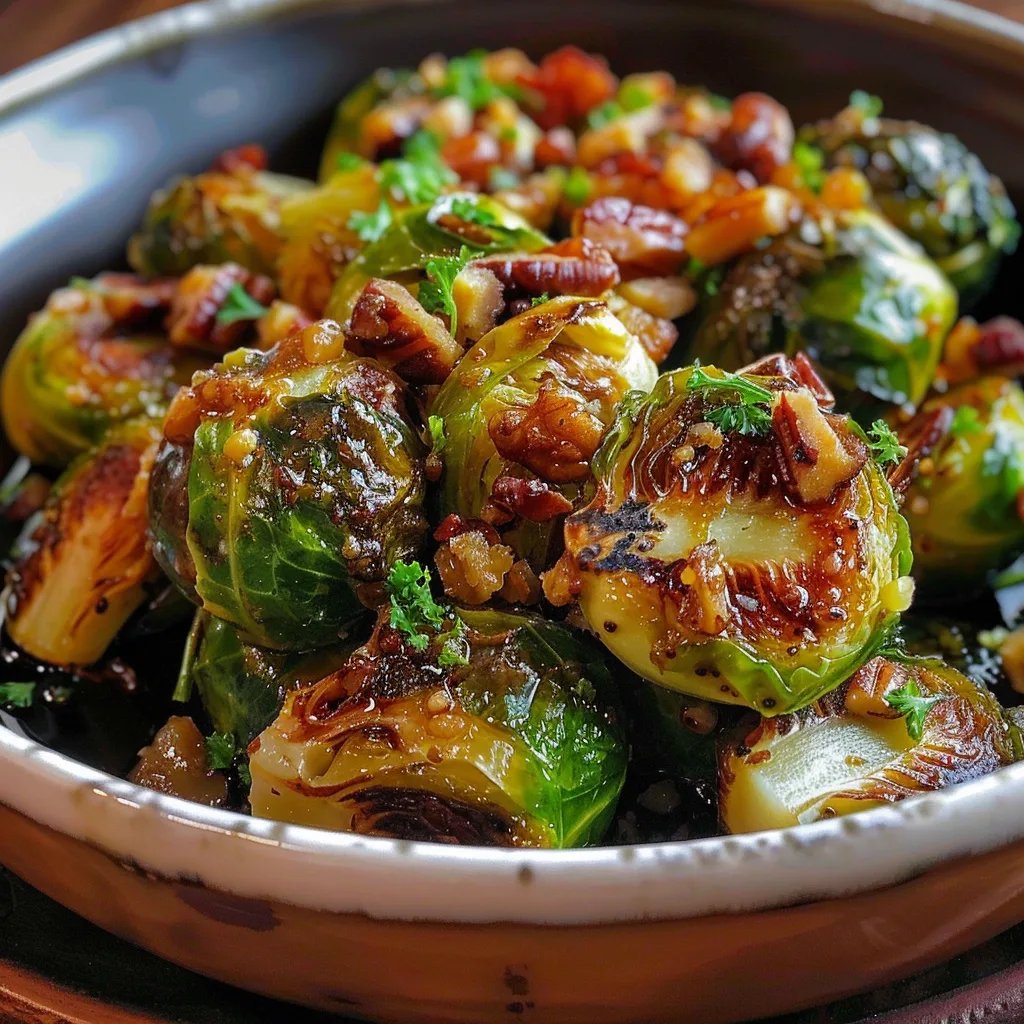 Ahornsirup-Rosenkohl mit Pekannüssen