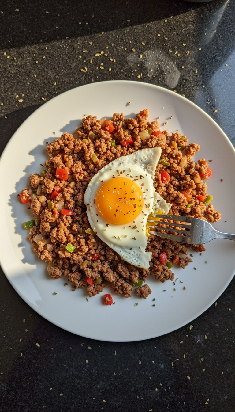 Rind Picadillo mit Spiegelei