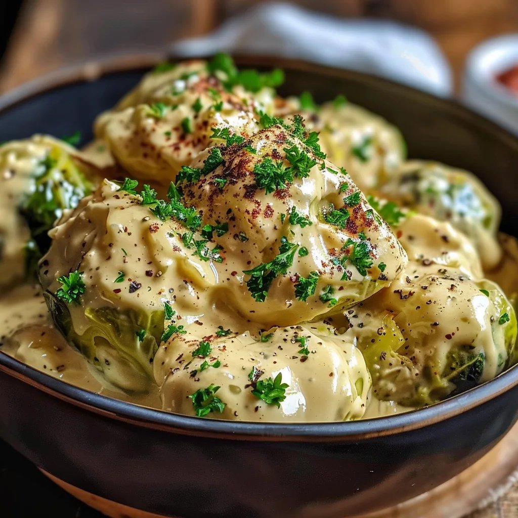 Rosenkohl in cremiger Frischkäse-Senfsauce