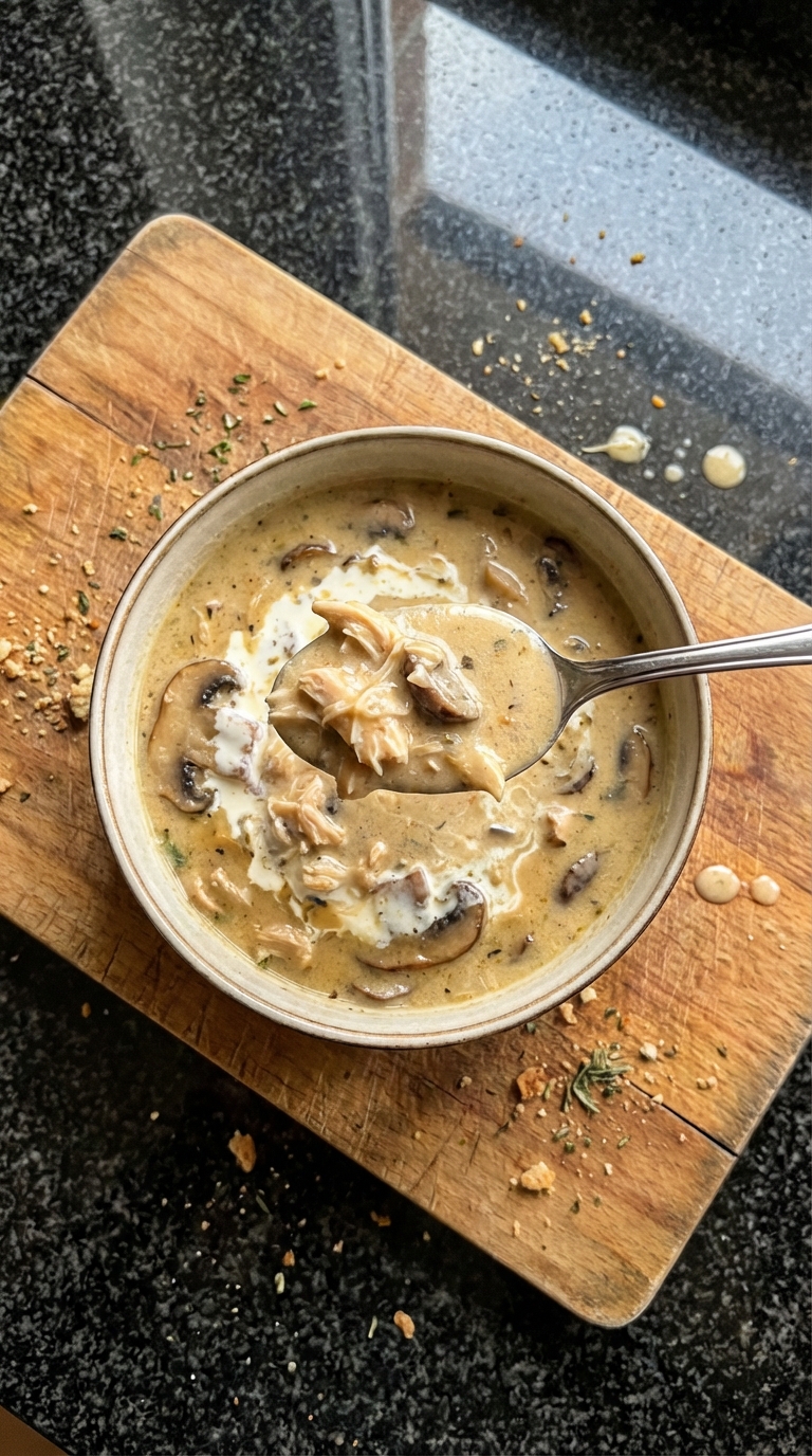 Cremige Hähnchen Pilz Suppe