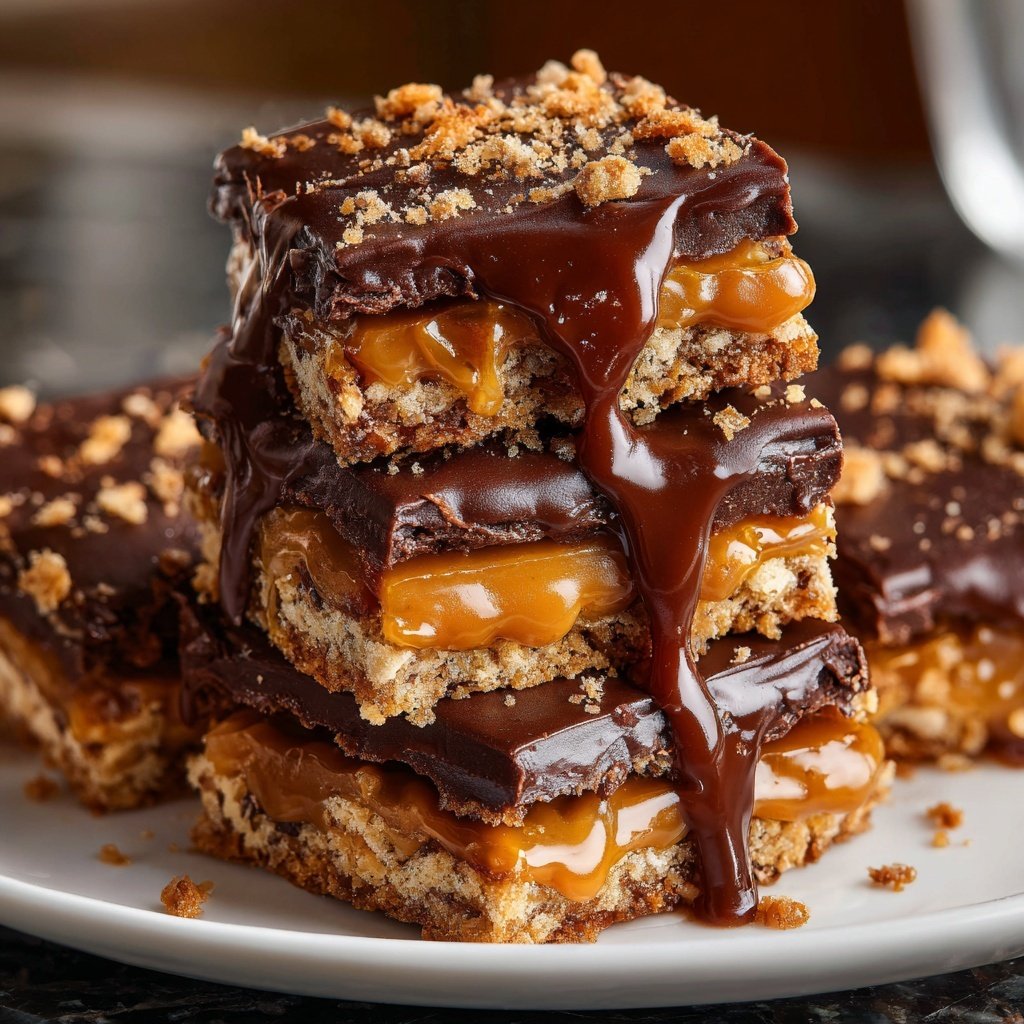 Nussecken mit Karamell, Nüssen und Schokoguss​