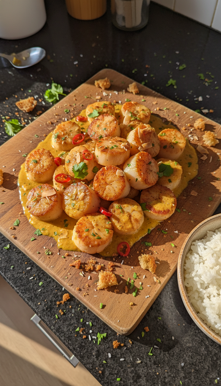 Kokos Curry Gebratene Jakobsmuscheln​