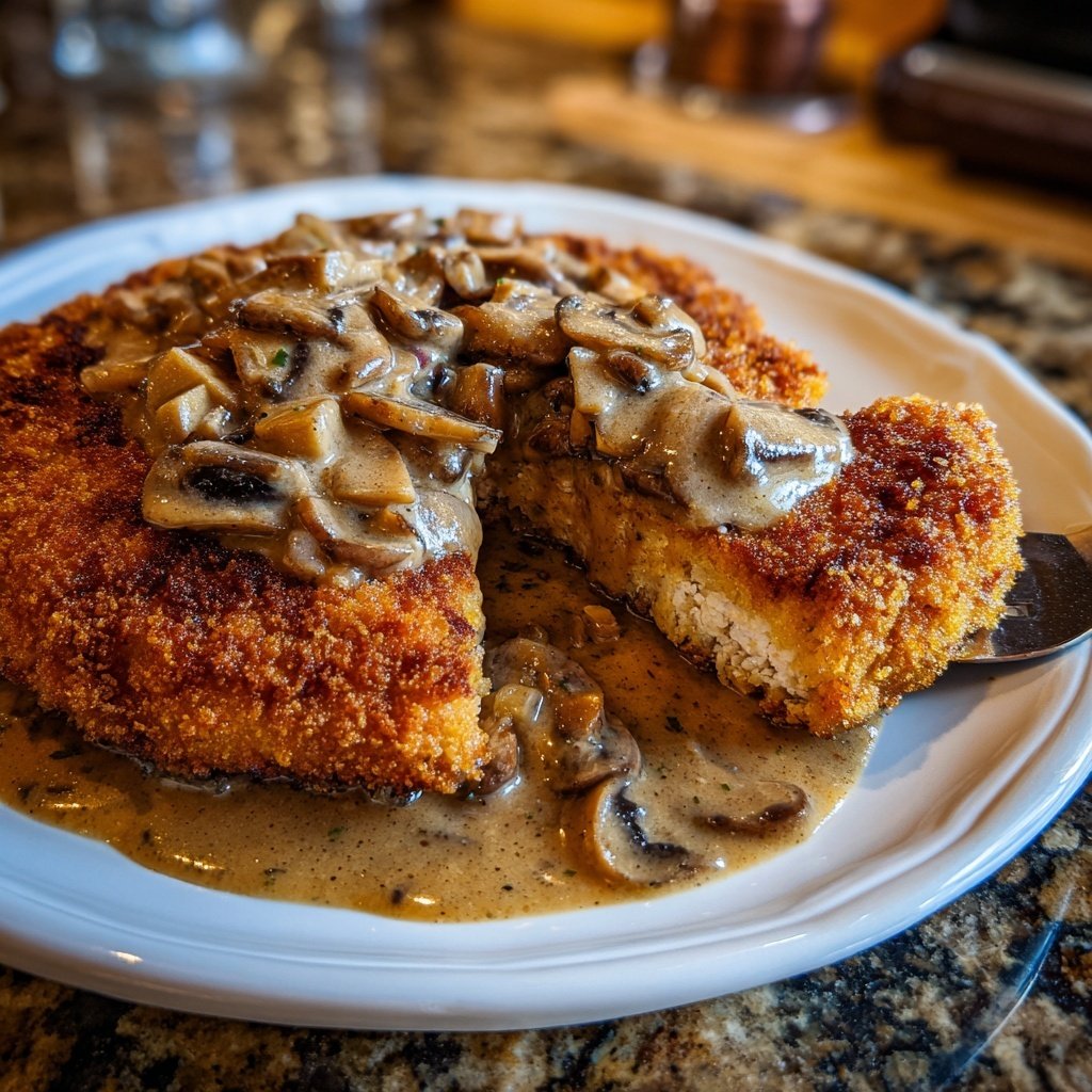 Deutsches Schnitzel mit Pilzsoße
